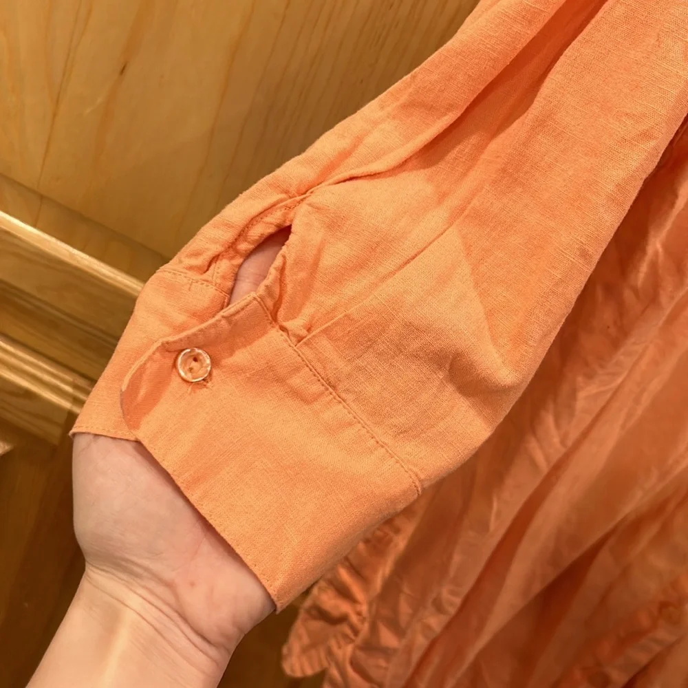 YFB Young Fabulous & Broke Women's Orange Button-Up Linen Dress - Picture 4 of 9